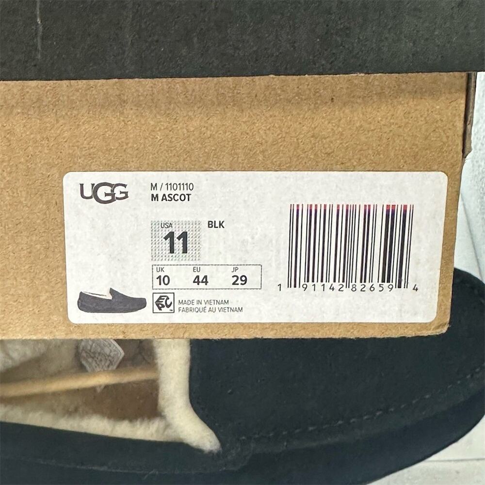 UGG Ascot Men's Slippers Black Moccasin Loafers Sheepskin Lined Size 11 - Picture 8 of 8
